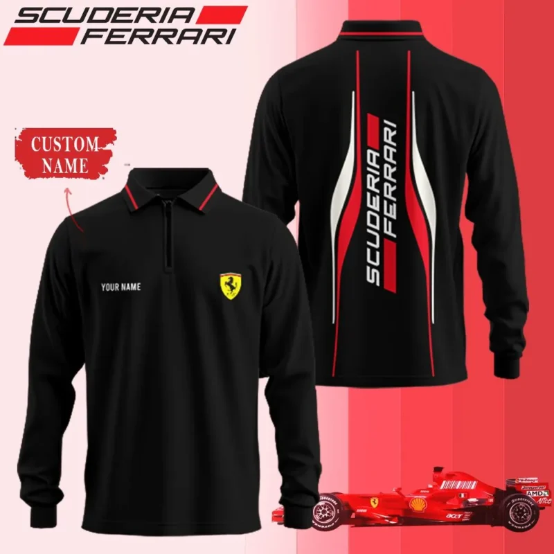 High Quality Customized Zipper Long Sleeve Polo FERRARI - LSF21