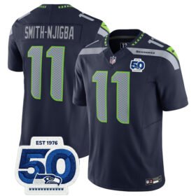 Navy Seattle Seahawks #11 Jaxon Smith-Njigba 2025 F.U.S.E. 50th Anniversary Patch Vapor Untouchable Limited Stitched Football Jersey - SSR68