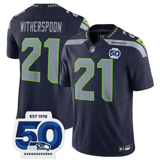 Navy Seattle Seahawks #21 Devon Witherspoon 2025 F.U.S.E. 50th Anniversary Patch Vapor Untouchable Limited Stitched Football Jersey - SSR41