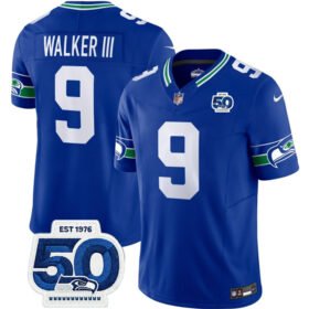 Royal Seattle Seahawks #9 Kenneth Walker III 2025 F.U.S.E 50th Anniversary Patch Throwback Vapor Limited Stitched Football Jersey - SSR40