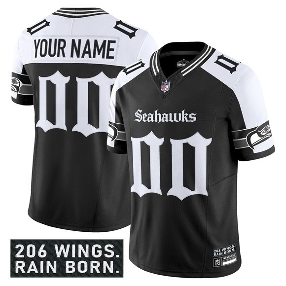 Black Seattle Seahawks Active Player Custom Alternate 2025 F.U.S.E. 'Gothic Rain City Shadows Edition' Vapor Limited Stitched Football Jersey - SSR10