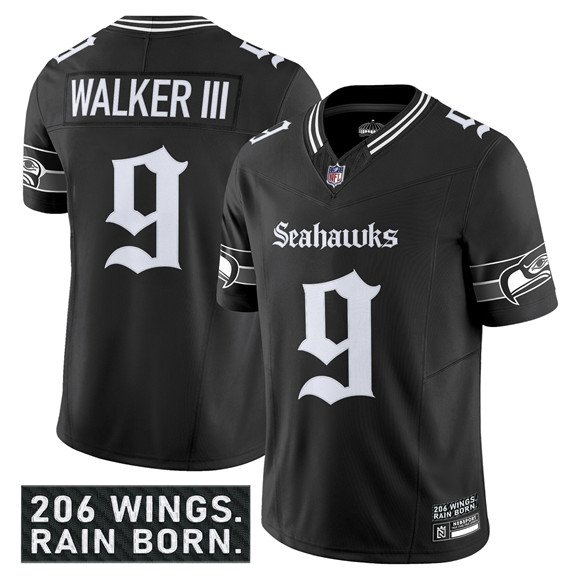 Black Seattle Seahawks #9 Kenneth Walker III 2025 F.U.S.E. 'Gothic Rain City Shadows Edition' Vapor Limited Stitched Football Jersey - SSR18
