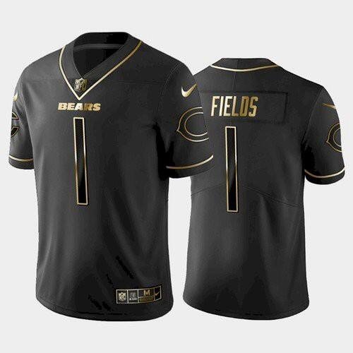 Black golden edition Chicago Bears #1 Justin Fields Stitched Jersey - CBJ431