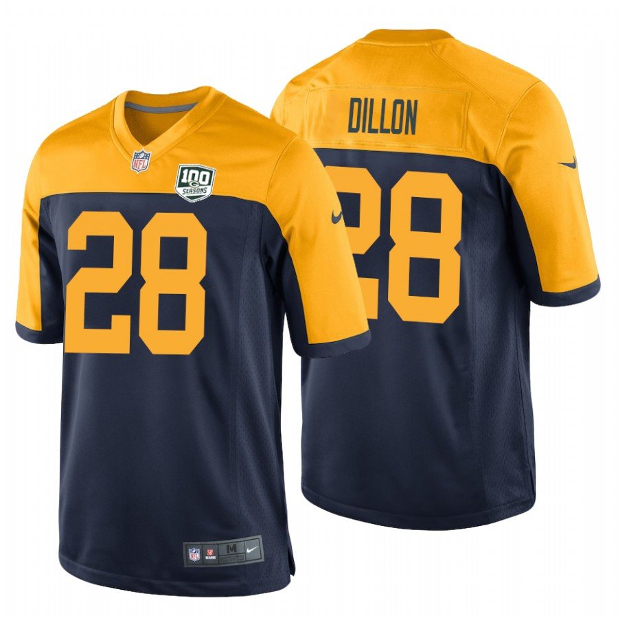 Navy/Gold Green Bay Packers #28 AJ Dillon 100th Season Limited Stitched Jersey - GBJ259