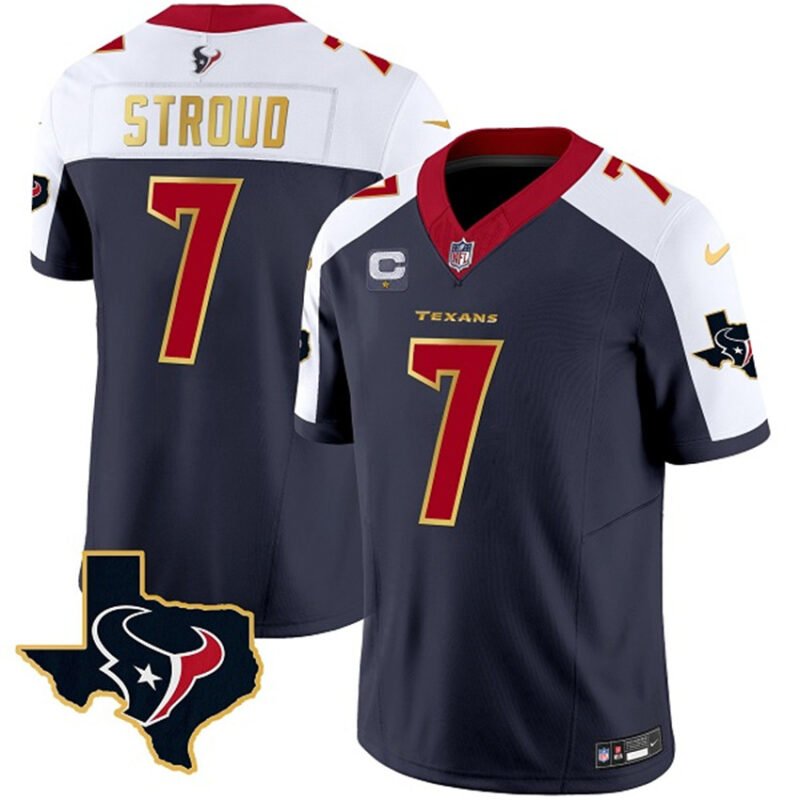 Navy/White Houston Texans #7 C.J. Stroud 2023 F.U.S.E. With 1-Star C And Team Logo Patch Limited Stitched Football Jersey - HTJ74