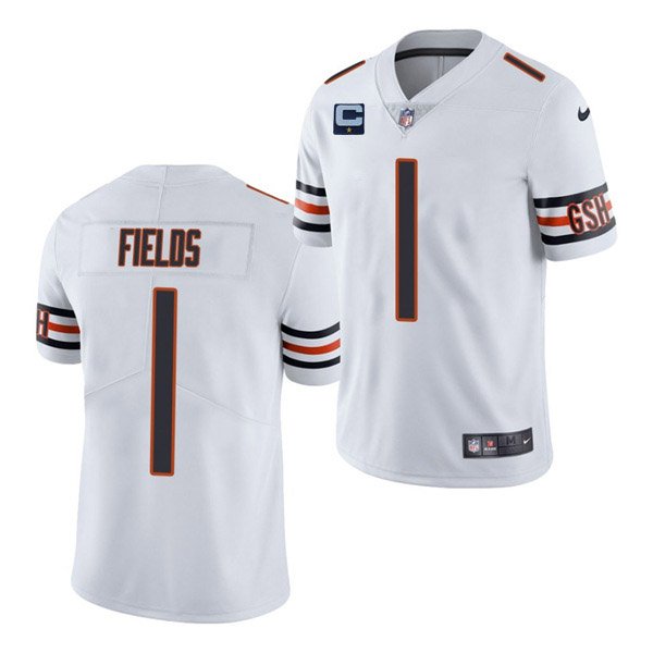 White Chicago Bears #1 Justin Fields 2022 With 1-Star C Patch Vapor Untouchable Limited Stitched Jersey - CBJ558