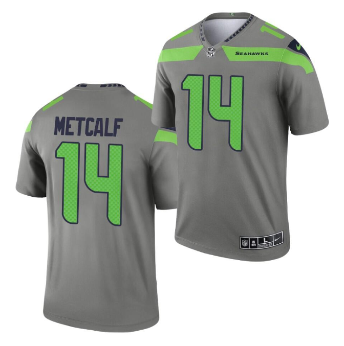 Grey Seattle Seahawks #14 D.K. Metcalf Inverted Legend Stitched Jersey