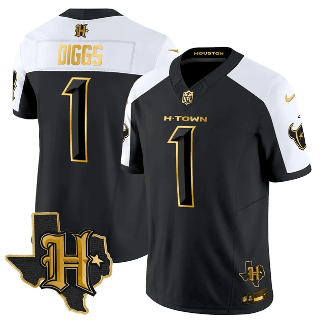 Black/Gold Houston Texans #1 Stefon Diggs 2024 Alternate F.U.S.E Vapor Stitched jersey - HTJ401