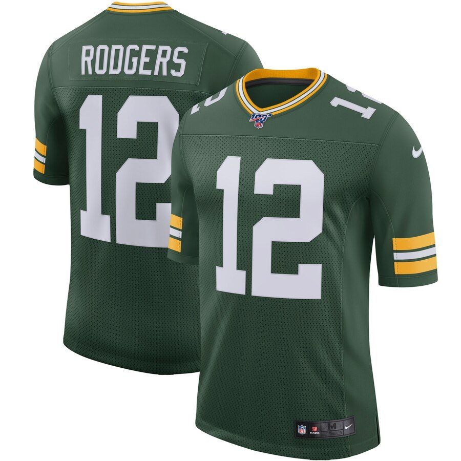 Green Bay Packers #12 Aaron Rodgers Nike 100th Season Vapor Limited Jersey Green - GBJ286