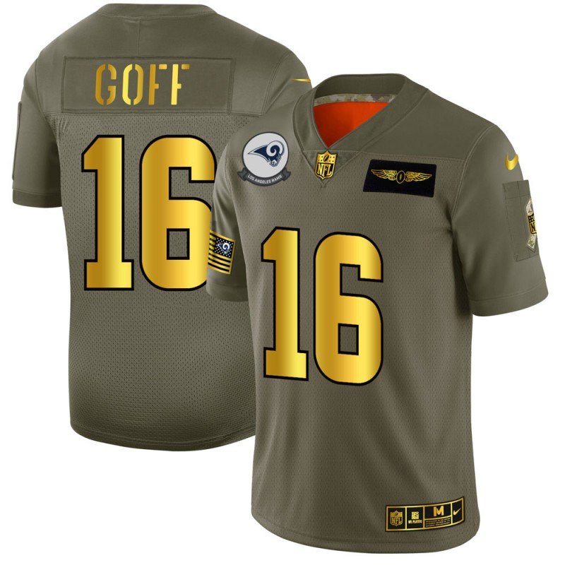 Los Angeles Rams #16 Jared Goff NFL Nike Olive Gold 2019 Salute to Service Limited Jersey - LAR560