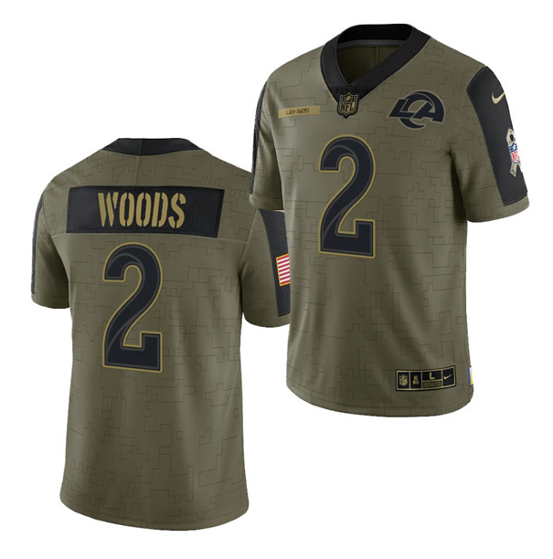 Olive  Los Angeles Rams #2 Robert Woods 2021 Salute To Service Limited Stitched Jersey - LAR07