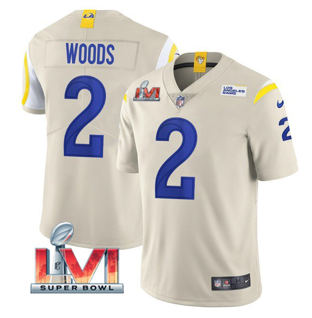 Bone Los Angeles Rams #2 Robert Woods 2022 Super Bowl LVI Vapor Limited Stitched Jersey - LAR91