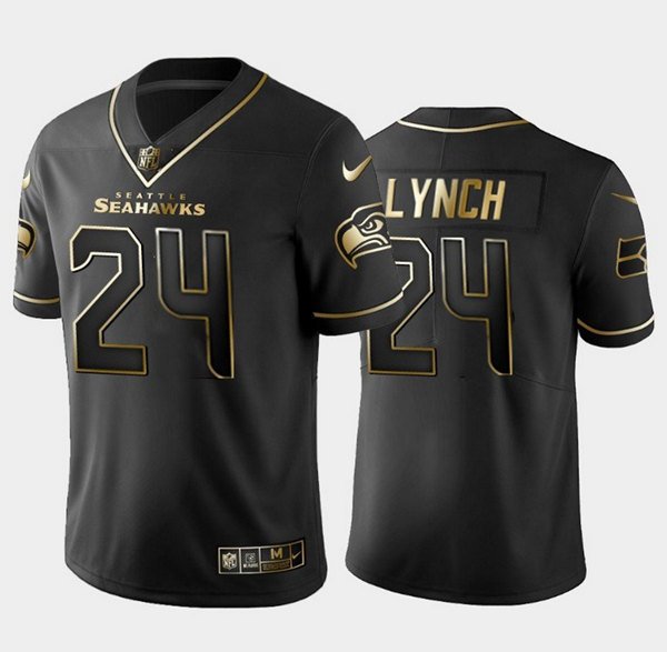 Black Golden Seattle Seahawks #24 Marshawn Lynch Edition Limited Stitched Jersey - SSR530
