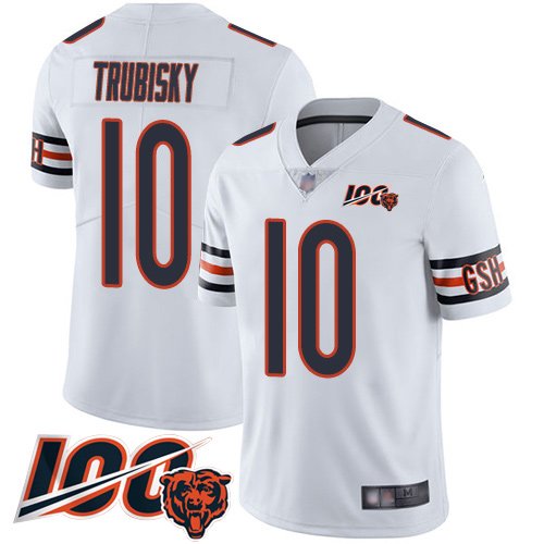 Nike Bears #10 Mitchell Trubisky White Stitched NFL 100th Season Vapor Limited Jersey - CBJ625