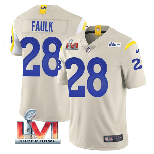 Bone Los Angeles Rams #28 Marshall Faulk 2022 Super Bowl LVI Vapor Limited Stitched Jersey - LAR258