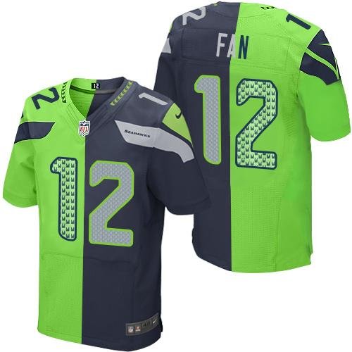 Nike Seahawks #12 Fan Steel Blue/Green Stitched NFL Elite Split Jersey - SSR388