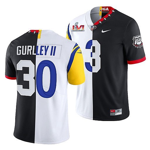 Black/White Los Angeles Rams X Georgia Bulldogs #30 Todd Gurley II Split Super Bowl LVI Stitched Jersey - LAR319