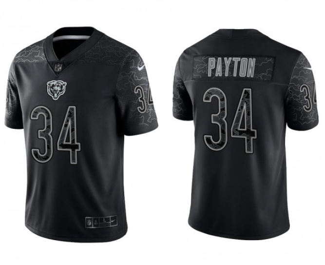 Black Chicago Bears #34 Walter Payton Reflective Limited Stitched Football Jersey