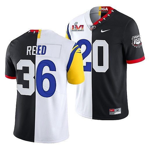 Black/White Los Angeles Rams X Georgia Bulldogs #36 J.R. Reed Split Super Bowl LVI Stitched Jersey - LAR569