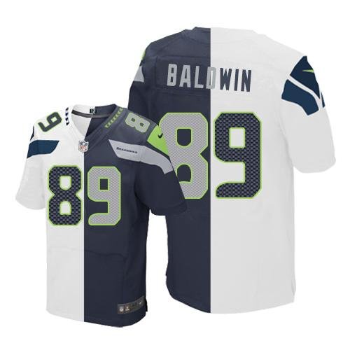 Nike Seahawks #89 Doug Baldwin White/Steel Blue Stitched NFL Elite Split Jersey