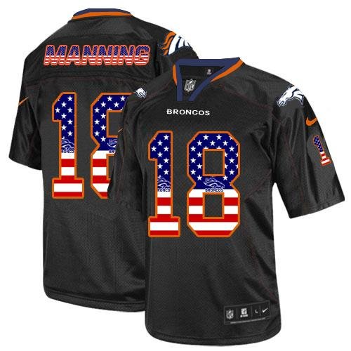 Nike Broncos #18 Peyton Manning Black Stitched NFL Elite USA Flag Fashion Jersey