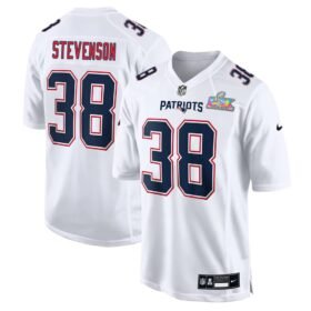 New England Patriots #38 Rhamondre Stevenson White Super Bowl LX Patch Tundra Fashion Game Jersey - NEP105