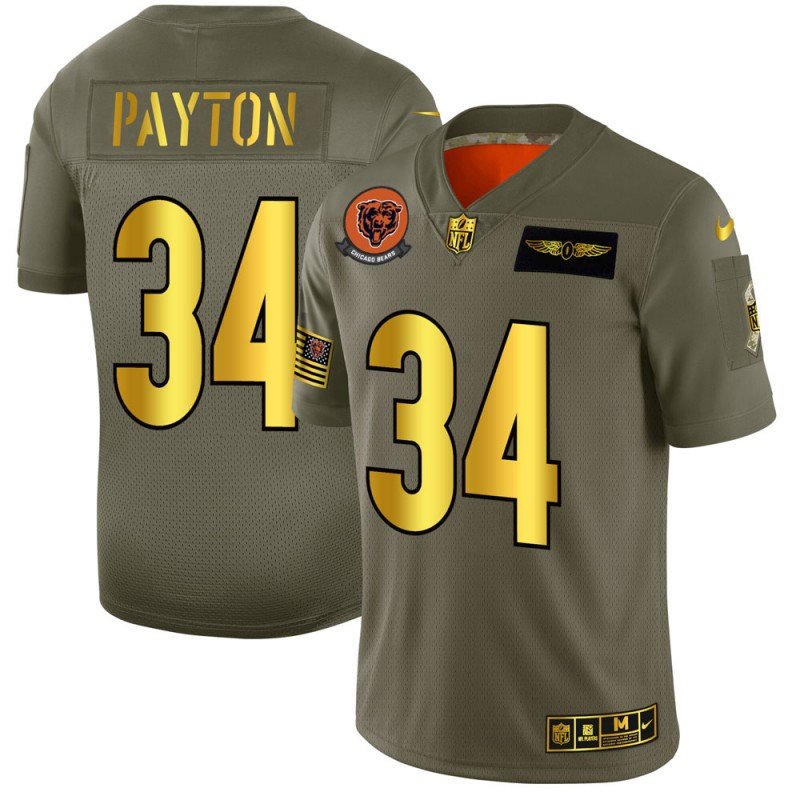 Chicago Bears #34 Walter Payton NFL Nike Olive Gold 2019 Salute to Service Limited Jersey - CBJ633