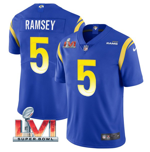 Royal Los Angeles Rams #5 Jalen Ramsey 2022 Super Bowl LVI Vapor Limited Stitched Jersey - LAR46