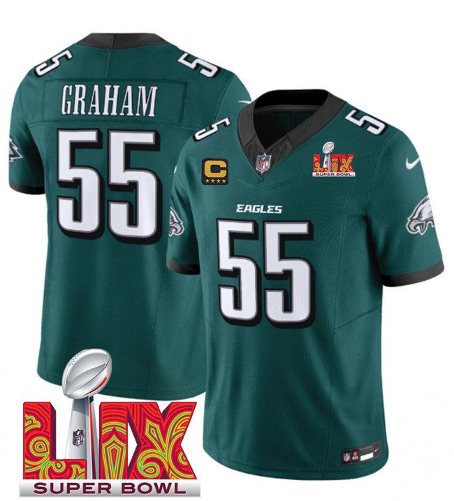 Green Philadelphia Eagles #55 Brandon Graham 2025 Super Bowl LIX Patch And 4-Star C Gold Patch New F.U.S.E. Vapor Limited Stitched Football Jersey - PEL241