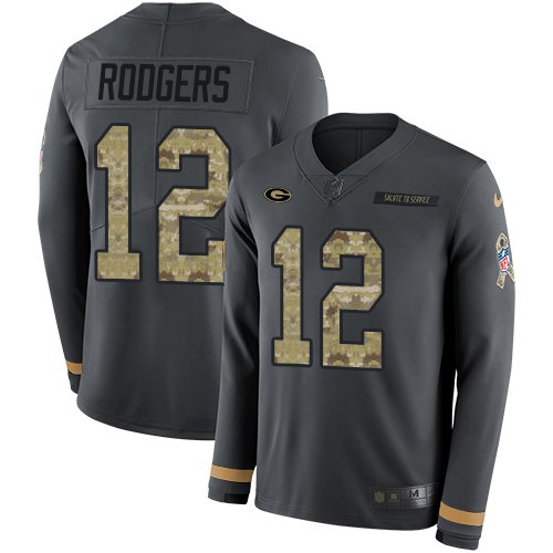 Nike Packers #12 Aaron Rodgers Anthracite Salute to Service Stitched NFL Limited Therma Long Sleeve Jersey - GBJ135