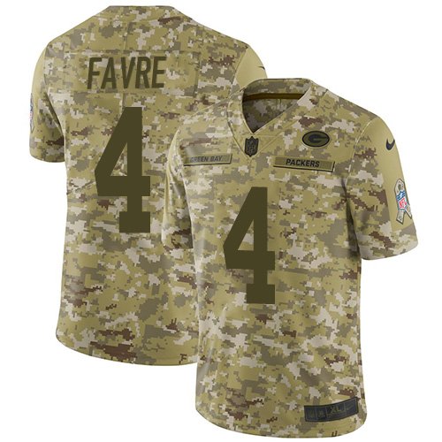 Nike Packers #4 Brett Favre Camo Stitched NFL Limited 2018 Salute To Service Jersey - GBJ323
