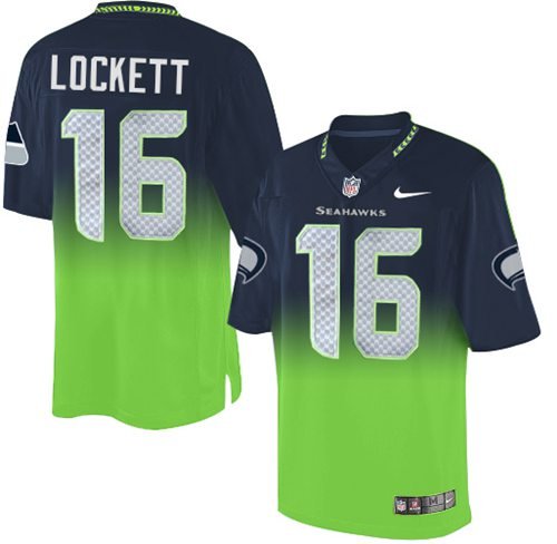 Nike Seahawks #16 Tyler Lockett Steel Blue/Green Stitched NFL Elite Fadeaway Fashion Jersey