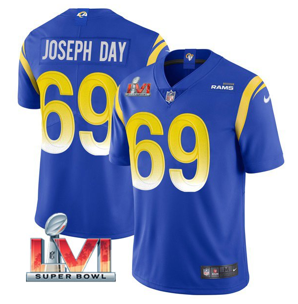 Royal Los Angeles Rams #69 Sebastian Joseph-Day 2022 Super Bowl LVI Vapor Limited Stitched Jersey - LAR546