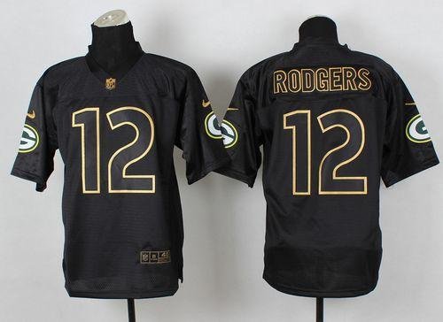 Nike Packers #12 Aaron Rodgers Black Gold No. Fashion Stitched NFL Elite Jersey - GBJ76