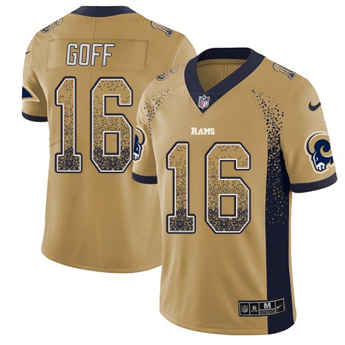 Nike Rams #16 Jared Goff Gold Stitched NFL Limited Rush Drift Fashion Jersey - LAR220