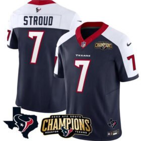 Navy/White Houston Texans #7 C.J. Stroud 2023 F.U.S.E. AFC South Champions Patch And Team Logo Patch Vapor Untouchable Limited Stitched Football Jersey - HTJ65
