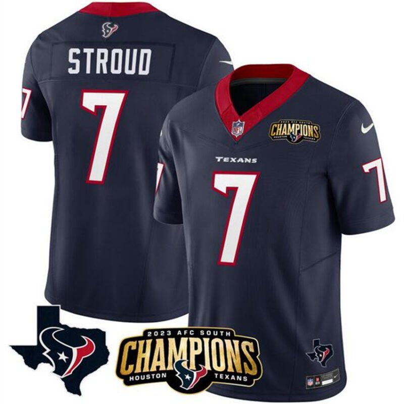 Navy Houston Texans #7 C.J. Stroud 2023 F.U.S.E. AFC South Champions Patch And Team Logo Patch Vapor Untouchable Limited Stitched Football Jersey - HTJ197