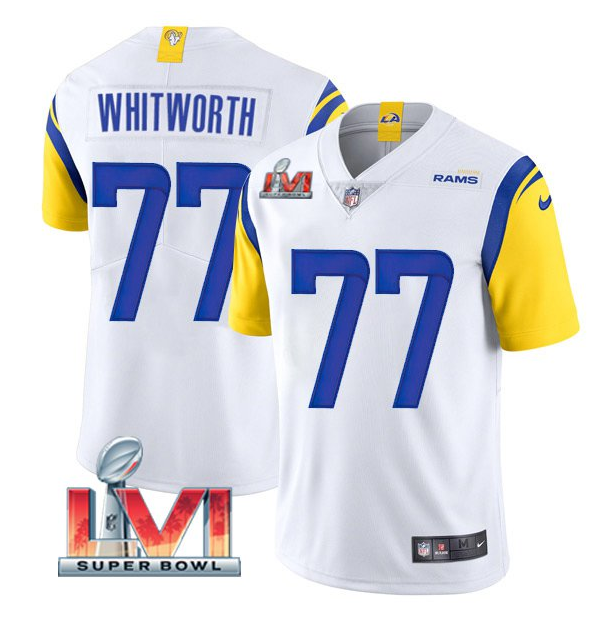 White Los Angeles Rams #77 Andrew Whitworth 2022 Super Bowl LVI Vapor Limited Stitched Jersey - LAR594