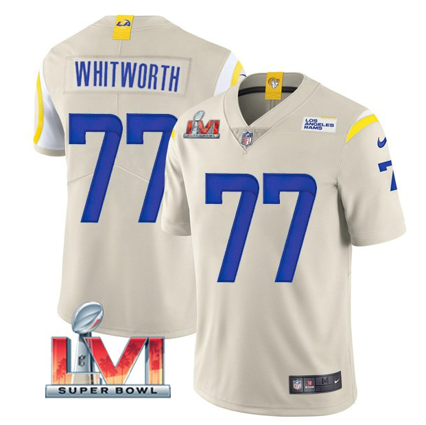 Bone Los Angeles Rams #77 Andrew Whitworth 2022 Super Bowl LVI Vapor Limited Stitched Jersey - LAR587