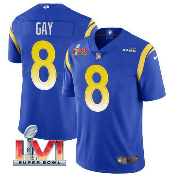 Royal Los Angeles Rams #8 Matt Gay 2022 Super Bowl LVI Vapor Limited Stitched Jersey - LAR523