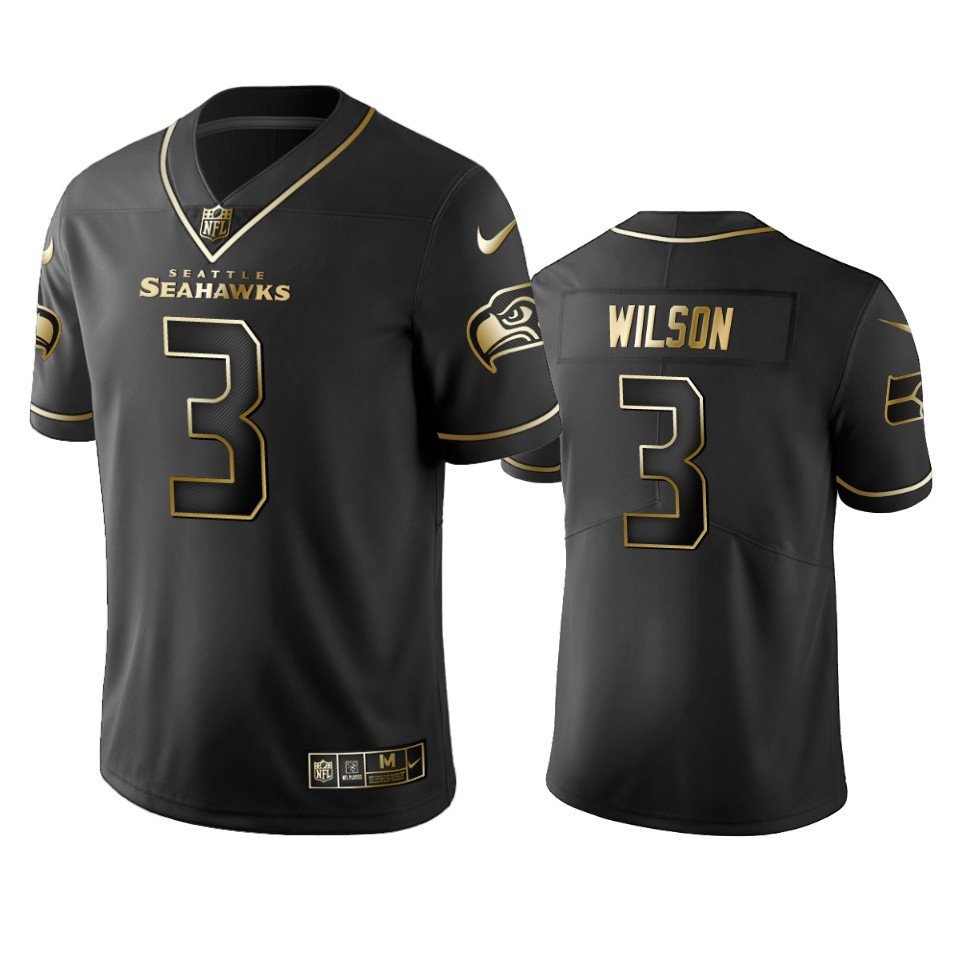 Seahawks #3 Russell Wilson Stitched NFL Vapor Untouchable Limited Black Golden Jersey