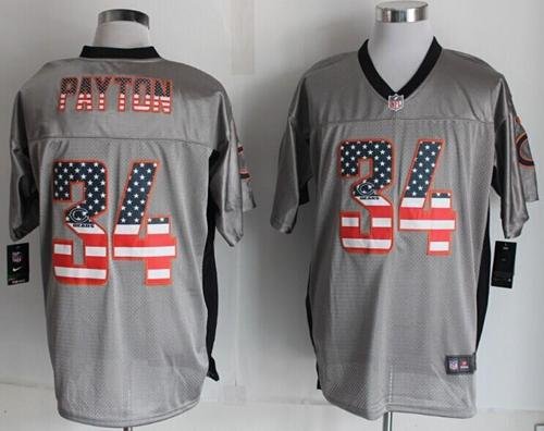 Nike Bears #34 Walter Payton Grey Stitched NFL Elite USA Flag Fashion Jersey - CBJ456