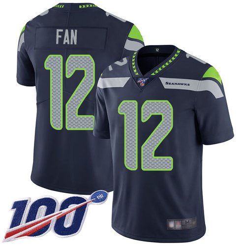 Nike Seahawks #12 Fan Steel Blue Team Color Stitched NFL 100th Season Vapor Limited Jersey - SSR81