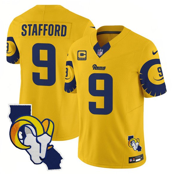 Gold Los Angeles Rams #9 Matthew Stafford 2025 4-Star C Patch F.U.S.E. V2 Limited Stitched Football Jersey - LAR595