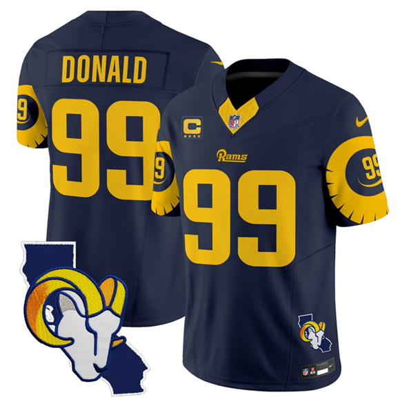 Navy Los Angeles Rams #99 Aaron Donald 2025 4-Star C Patch F.U.S.E. V2 Limited Stitched Football Jersey - LAR06
