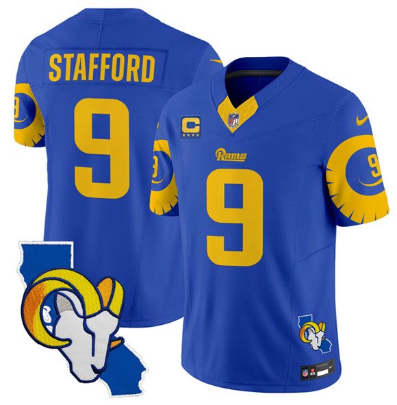 Royal Los Angeles Rams #9 Matthew Stafford 2025 4-Star C Patch F.U.S.E. V2 Limited Stitched Football Jersey - LAR335