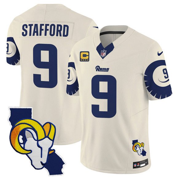 Bone Los Angeles Rams #9 Matthew Stafford 2025 4-Star C Patch F.U.S.E. V2 Limited Stitched Football Jersey - LAR553