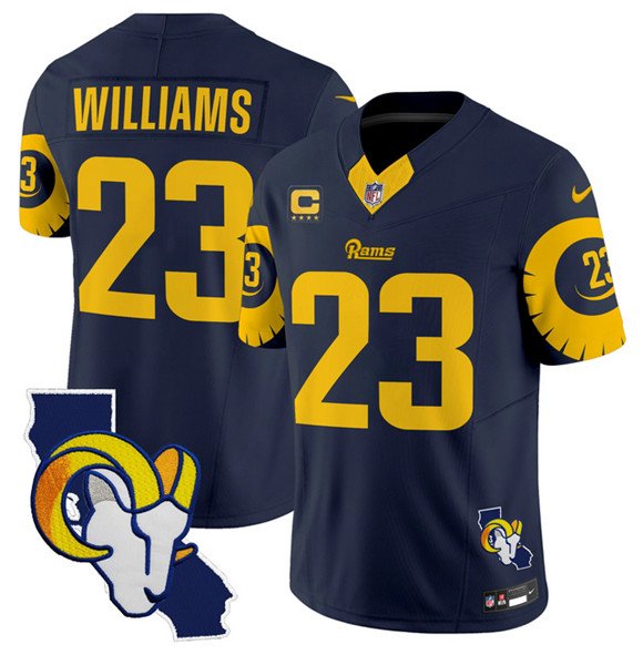 Navy Los Angeles Rams #23 Kyren Williams 2025 4-Star C Patch F.U.S.E. V2 Limited Stitched Football Jersey - LAR417