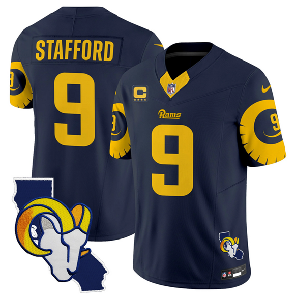 Navy Los Angeles Rams #9 Matthew Stafford 2025 4-Star C Patch F.U.S.E. V2 Limited Stitched Football Jersey - LAR229