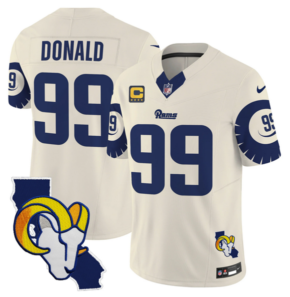 Bone Los Angeles Rams #99 Aaron Donald 2025 4-Star C Patch F.U.S.E. V2 Limited Stitched Football Jersey - LAR467